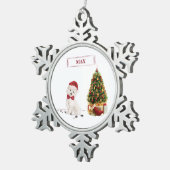 Westie Funny Christmas Dog mit Baum Schneeflocken Zinn-Ornament (Rechts)