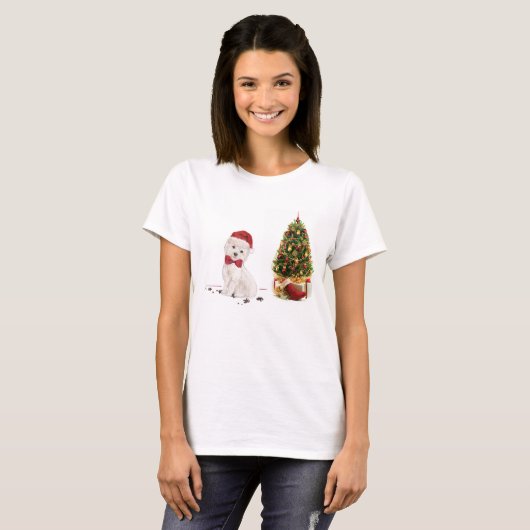 Westie Funny Christmas Dog mit Baum T-Shirt (Vorne ganz)