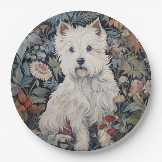Westie Garden Tapestes im William Morris Style Pappteller (Vorderseite)