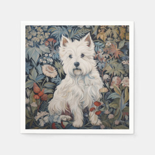 Westie Garden Tapestes im William Morris Style Serviette