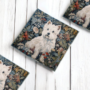Westie-Garten-Teppich im Stil von William Morris Glasuntersetzer