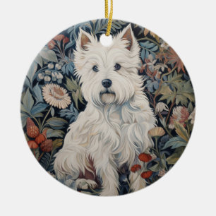 Westie-Gartentapete im Stil von William Morris Keramik Ornament
