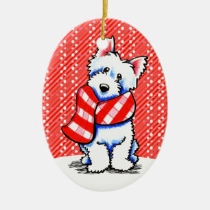Westie glücklicher karierter Schal-Winter Keramikornament