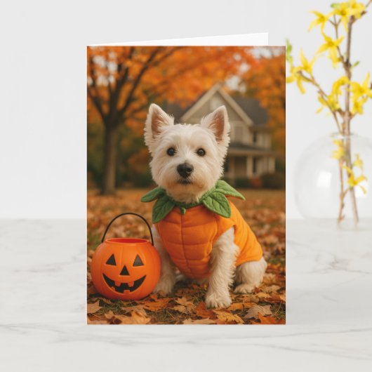 Westie Halloween Karte (Gelbe Blume)