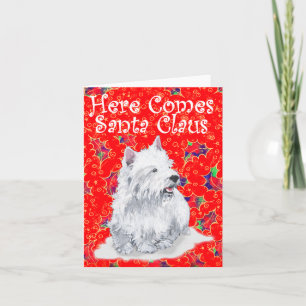 Westie Hier kommt der Weihnachtsmann Feiertagskarte