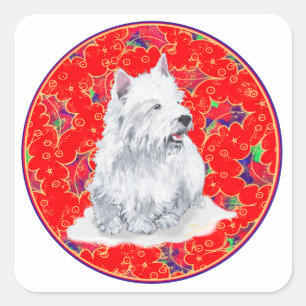 Westie Hier kommt der Weihnachtsmann Quadratischer Aufkleber
