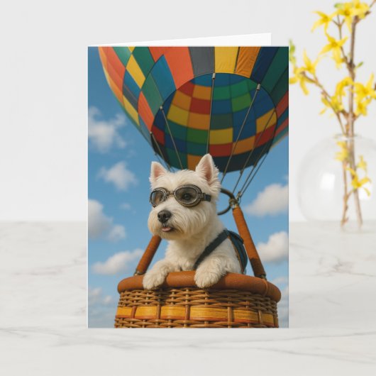 Westie Hot Air Ballon Grußkarte - Leere Karte (Gelbe Blume)