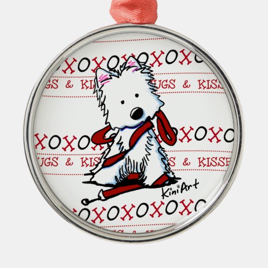Westie Hugs & Kisses Premium Ornament Aus Metall (Vorne)