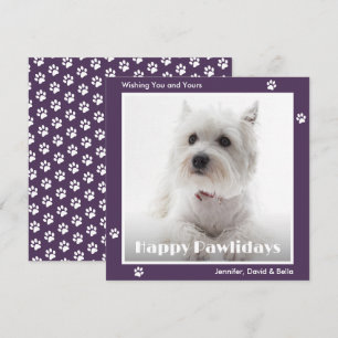 Westie-Hund Haustier-Foto Pfotenabdrücke Lila Feiertagskarte