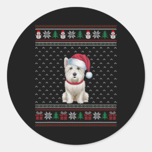 Westie Hund Tragen Weihnachtsmannmütze hässlich Xm Runder Aufkleber
