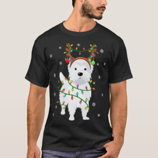 Westie Hund Weihnachtsbeleuchtung Rentier Hut West T-Shirt