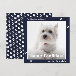 Westie-Hundepfotenabdrücke Haustierfoto Blau Feiertagskarte