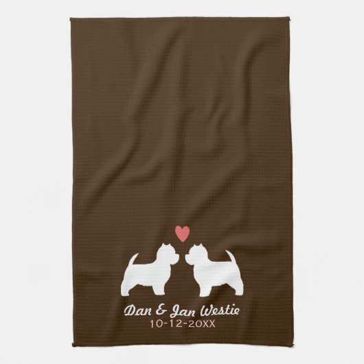 Westie HundeSilhouetten mit Herzen und Text Handtuch (Vertikal)
