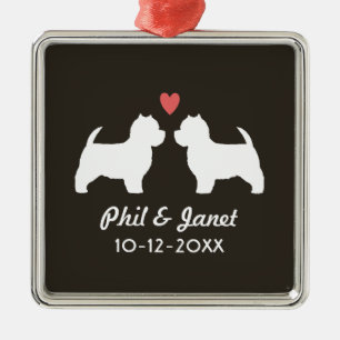 Westie HundeSilhouetten mit Herzen und Text Silbernes Ornament