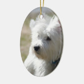Westie im Frühjahr Keramikornament (Links)