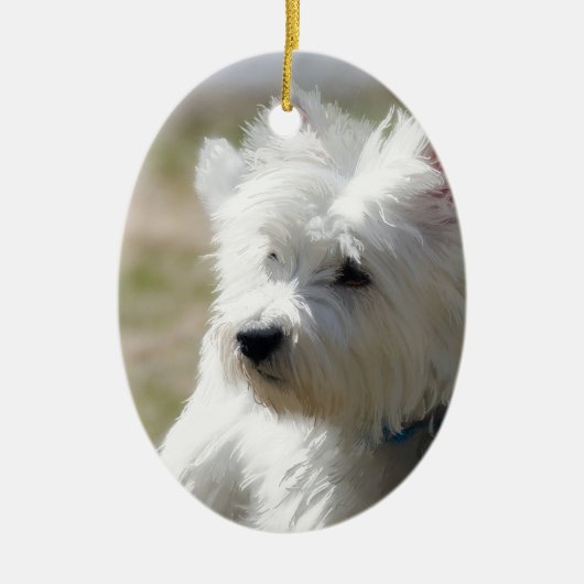 Westie im Frühjahr Keramikornament (Vorne)