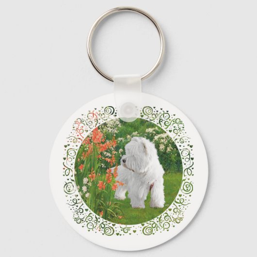 Westie im Garten Schlüsselanhänger (Vorderseite)