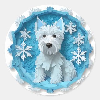 Westie in einem Schneeflockenzirkel Runder Aufkleber