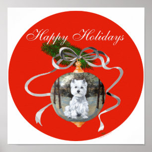 Westie in einem Weihnachtsbaumanhänger Poster