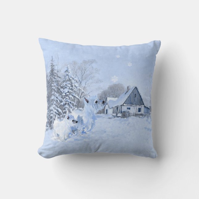 Westie in Wintertime PILLOW Kissen (Vorderseite)
