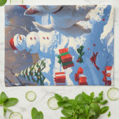 Westie läuft im Schnee mit Weihnachtshut Geschirrtuch (Gefaltet)