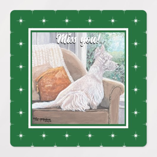 Westie Looking Out a Window Etiketten (Design 2)