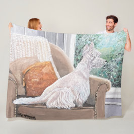 Westie Looking Out a Window Fleecedecke