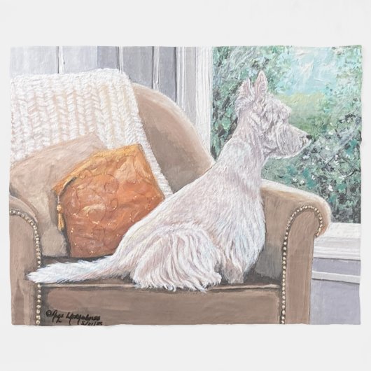 Westie Looking Out a Window Fleecedecke (Vorderseite (Horizontal))