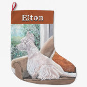 Westie Looking Out a Window Großer Weihnachtsstrumpf (Vorderseite)