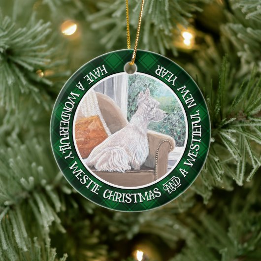 Westie Looking Out a Window Keramik Ornament (Baum)