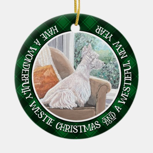 Westie Looking Out a Window Keramik Ornament (Vorne)