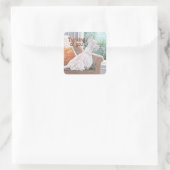 Westie Looking Out a Window Quadratischer Aufkleber (Tasche)