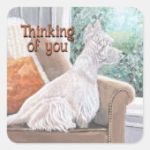 Westie Looking Out a Window Quadratischer Aufkleber (Vorderseite)