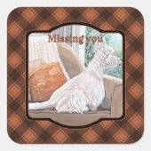 Westie Looking Out a Window Quadratischer Aufkleber (Vorderseite)