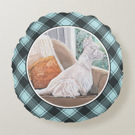 Westie Looking Out a Window Rundes Kissen