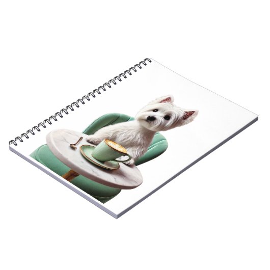 Westie mit einem Notebook Notizblock (Linke Seite)