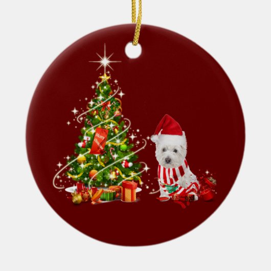 Westie mit Hat Scaft Weihnachten Keramik Ornament (Vorne)