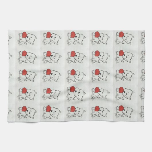 Westie mit Herzen Geschirrtuch (Horizontal)