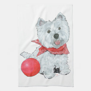 Westie mit rotem Ball Handtuch