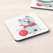 Westie mit rotem Ball Untersetzer (Linke Seite)