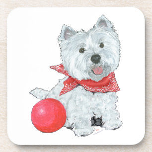 Westie mit rotem Ball Untersetzer