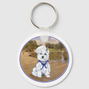 Westie mit Segelbooten Schlüsselanhänger
