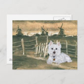 Westie mit Windmühlen Postkarte (Vorne/Hinten)