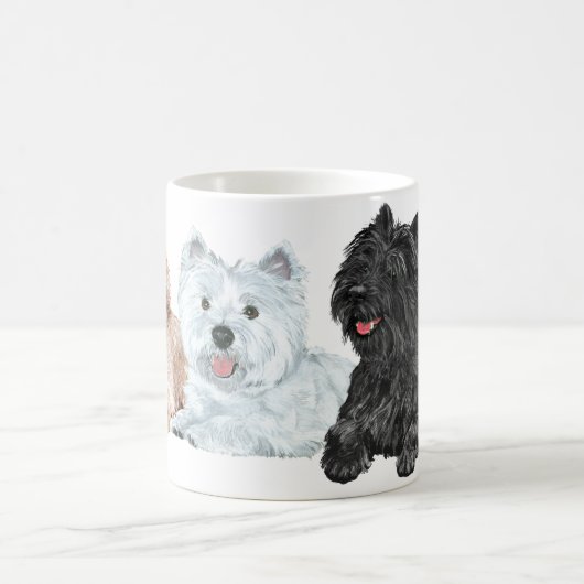Westie mit zwei Cairn Terriers Kaffeetasse (Mittel)