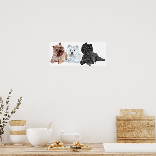 Westie mit zwei Cairn Terriers Poster (Küche)