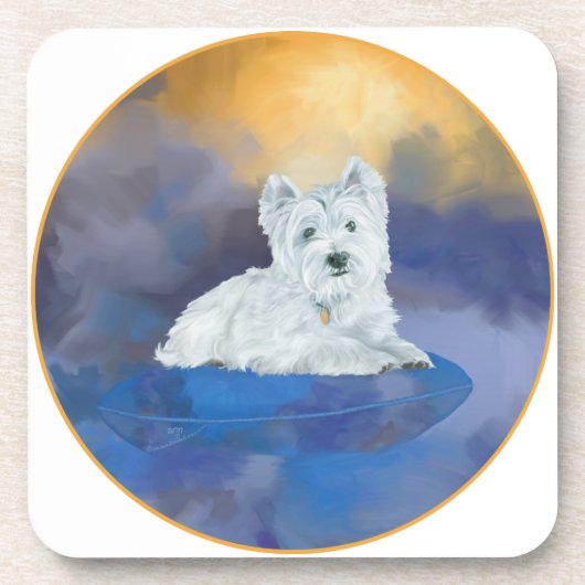 Westie on Cushion Untersetzer (Vorderseite)