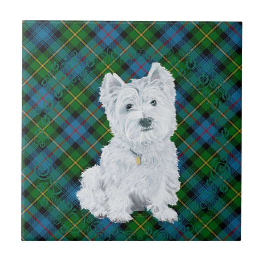 Westie on Tartan Fliese (Vorderseite)