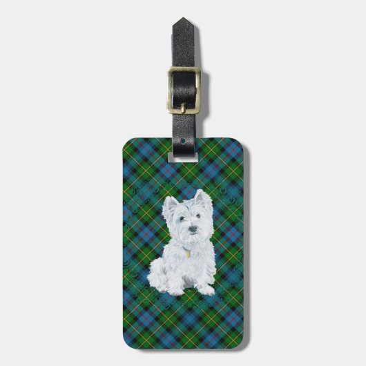 Westie on Tartan Gepäckanhänger (Vorderseite vertikal)