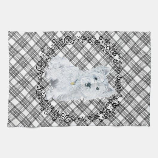 Westie on Tartan Geschirrtuch (Horizontal)