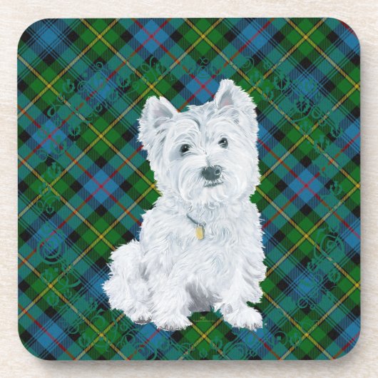 Westie on Tartan Getränkeuntersetzer (Vorderseite)